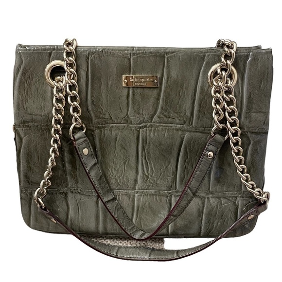 Kate Spade Green Croc Embossed Glossy Chain Strap Bag - Picture 1 of 7
